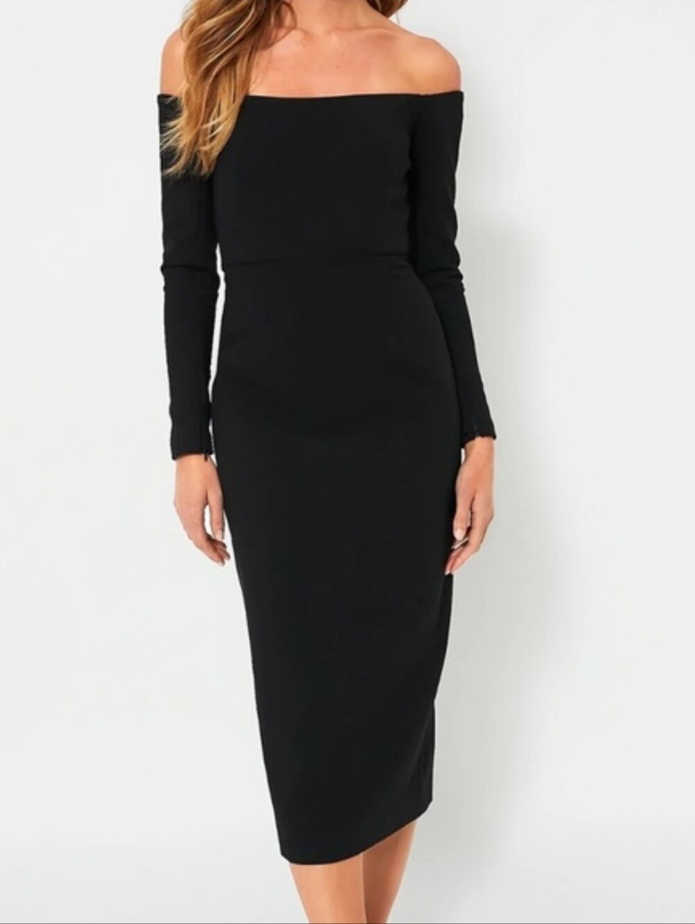 NWT Tuckernuck Black Off the Shoulder Alva Midi Sheath Dress Size 4 Formal Chic